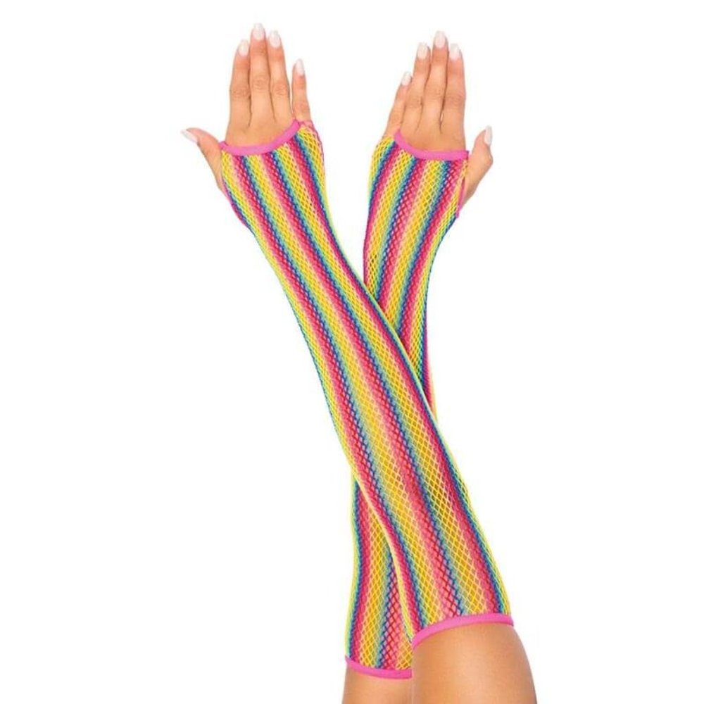 Rainbow Fishnet Arm Warmers